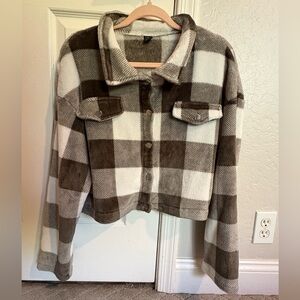 Plaid Cropped Grey and White Women's Jacket